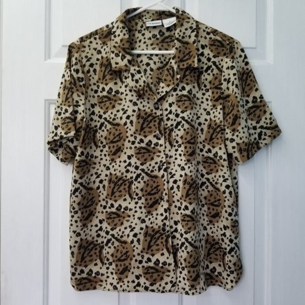 Liz Baker Leopard Print Button Down Blouse 10